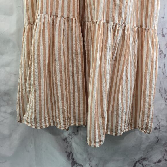 By Anthropologie Dress Womens 1X Pink White Stripe Smocked Midi Flutter - Picture 10 of 12